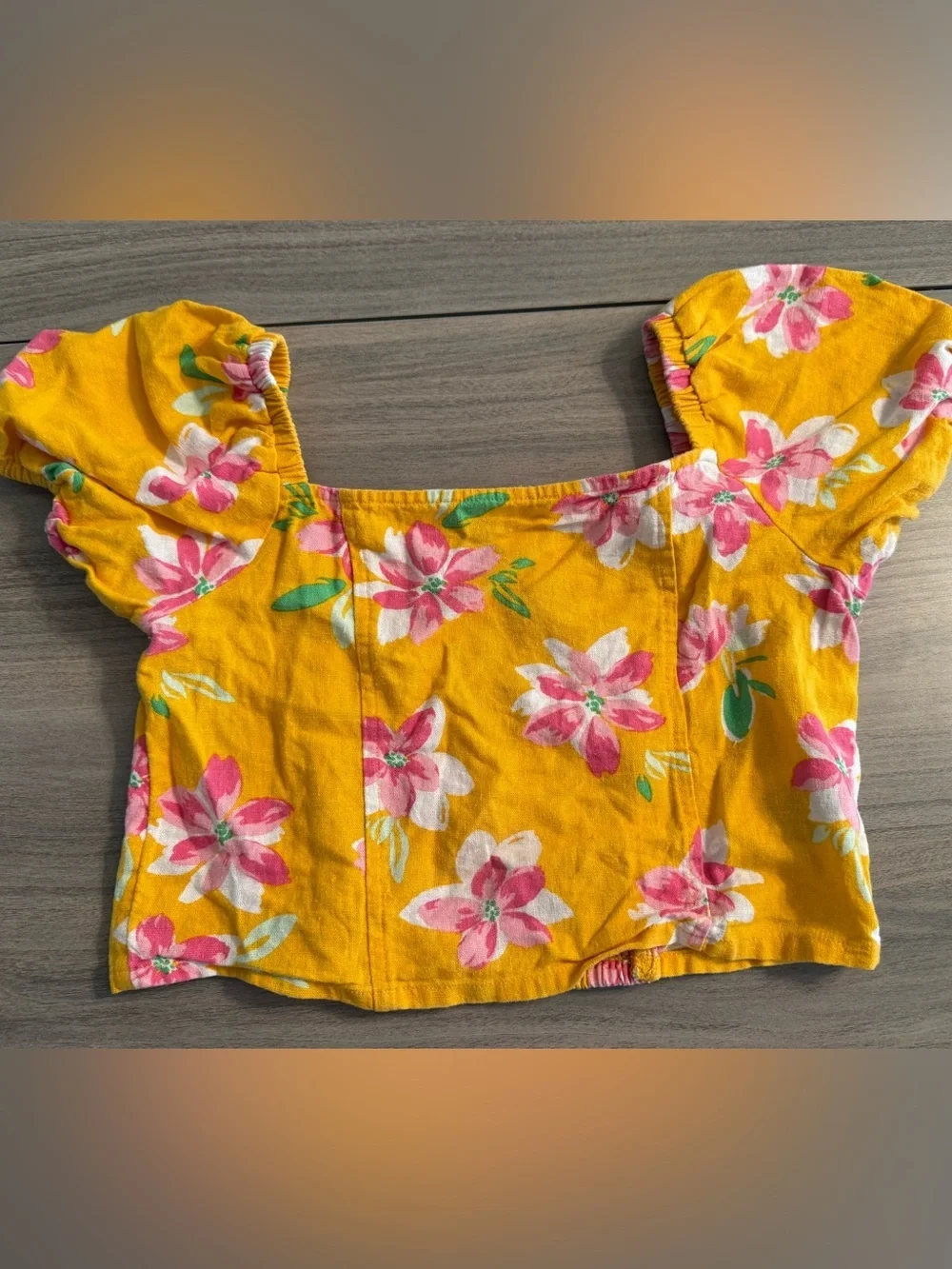 Old Navy Yellow Floral Puff Sleeve Crop Top